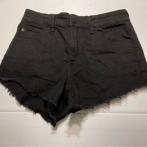 KanCan Women's Black High Rise Cut-Off Denim Jean Shorts Size 9 Fringe Stretch